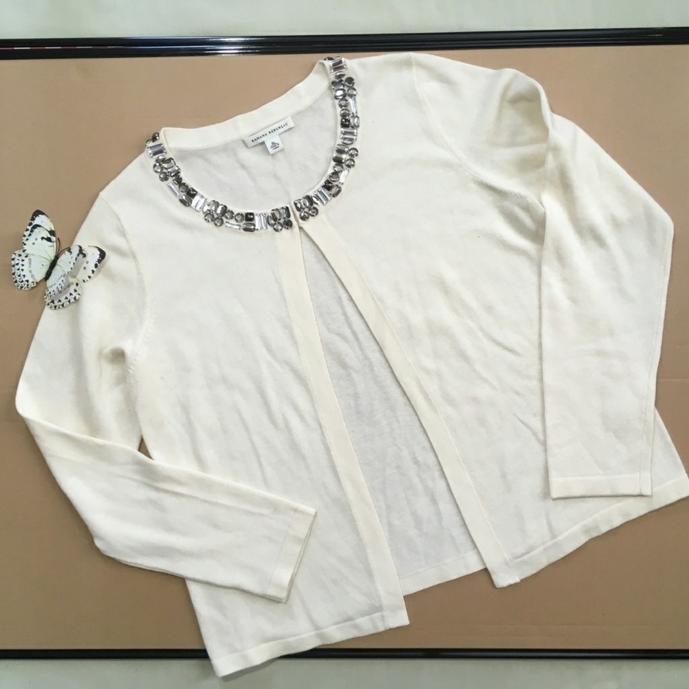 Banana Republic Cream Cardigan w/ jewel neckline